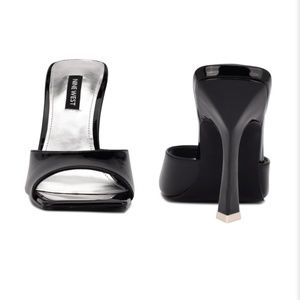 nine west aurea black sandal heel slip on size 7.5